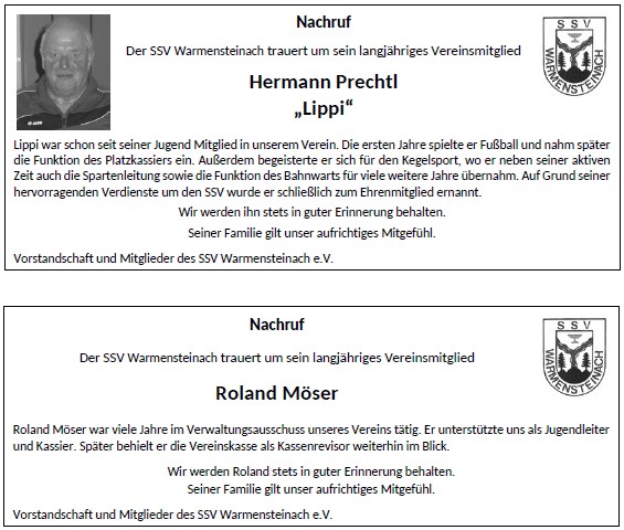 Nachruf Hermann Prechtl und Roland Möser
