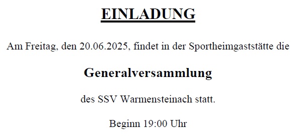 Einladung Generalversammlung 20.06.2025